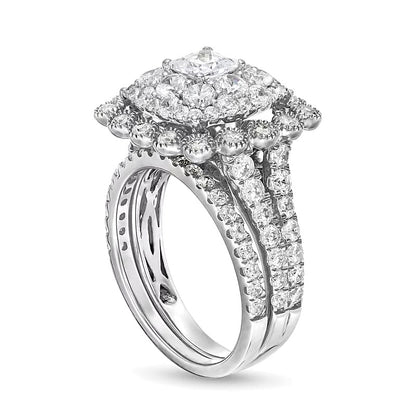 2.75 CT. TW Cushion Multi-Diamond Bubble Frame Vintage-Style Bridal Set in 10K White Gold
