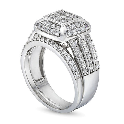 1.0 CT. TW Princess Multi-Diamond Cushion Frame Bridal Set in 10K White Gold