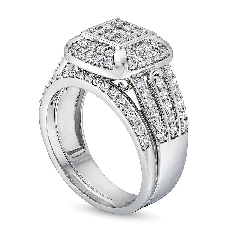 1.0 CT. TW Princess Multi-Diamond Cushion Frame Bridal Set in 10K White Gold