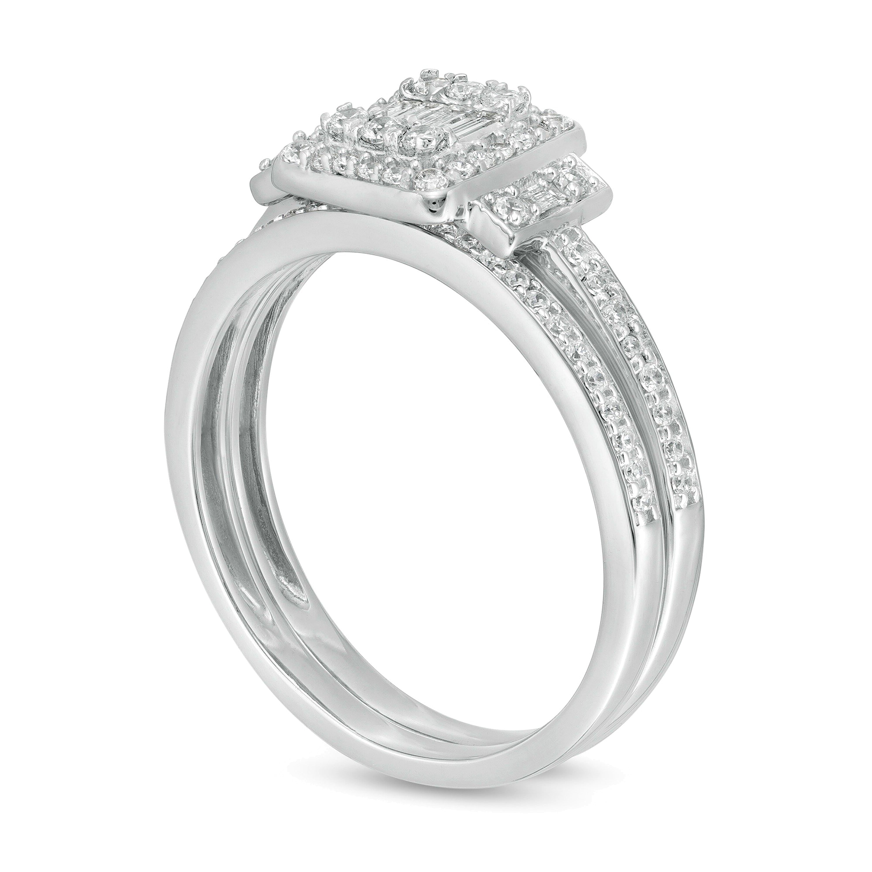 0.5 CT. TW Composite Diamond Frame Collar Bridal Set in 10K White Gold