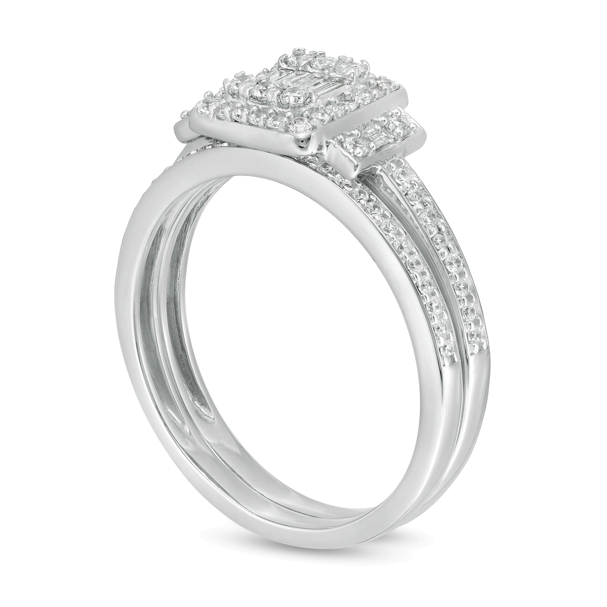 0.5 CT. TW Composite Diamond Frame Collar Bridal Set in 10K White Gold
