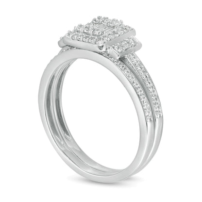 0.5 CT. TW Composite Diamond Frame Collar Bridal Set in 10K White Gold