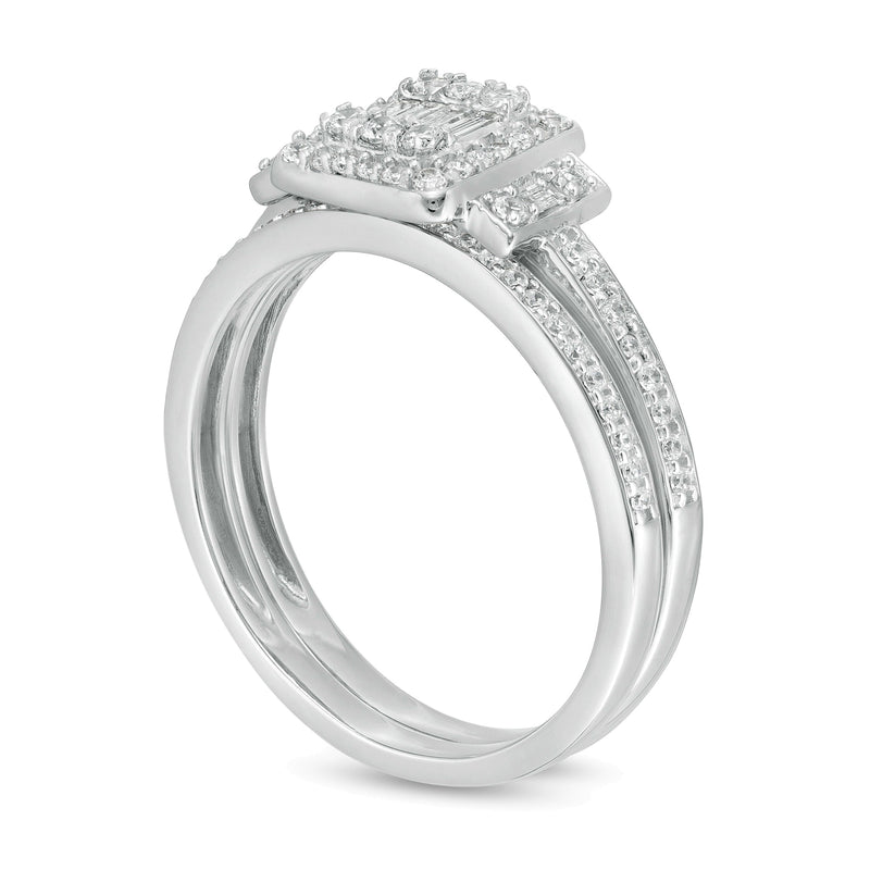 0.5 CT. TW Composite Diamond Frame Collar Bridal Set in 10K White Gold