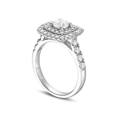 1.5 CT. TW Diamond Cushion-Shaped Double Frame Engagement Ring in 14K White Gold (I/I1)