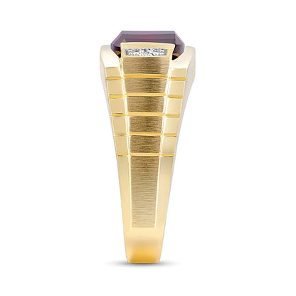 Barrel-Shaped Garnet and Diamond Accent Ribbed Shank Comfort-Fit Ring in 10K Gold