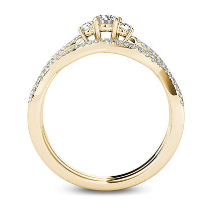 0.5 CT. TW Diamond Three Stone Twist Bridal Set in 14K Gold