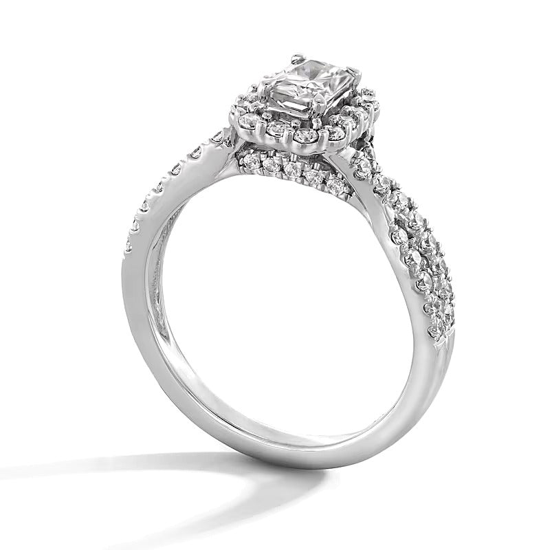 1.0 CT. TW Radiant-Cut Lab-Grown Diamond Frame Crossover Shank Engagement Ring in 14K White Gold (F/SI2)