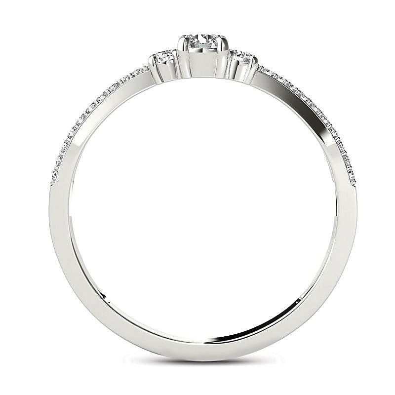 0.25 CT. TW Diamond Three Stone Split Shank Engagement Ring in 14K White Gold