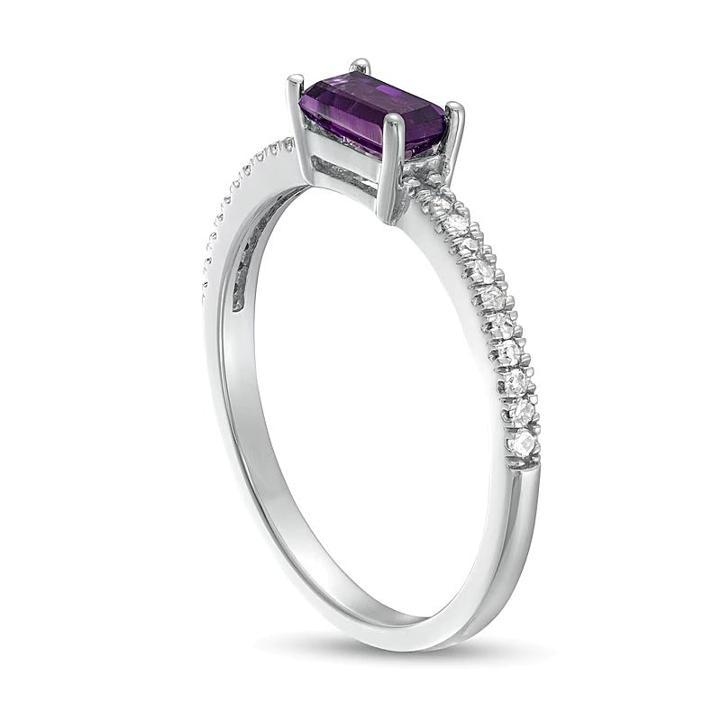 Sideways Baguette Amethyst and 0.1 CT. TW Diamond PavÃ© Ring in 10K White Gold