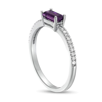 Sideways Baguette Amethyst and 0.1 CT. TW Diamond PavÃ© Ring in 10K White Gold
