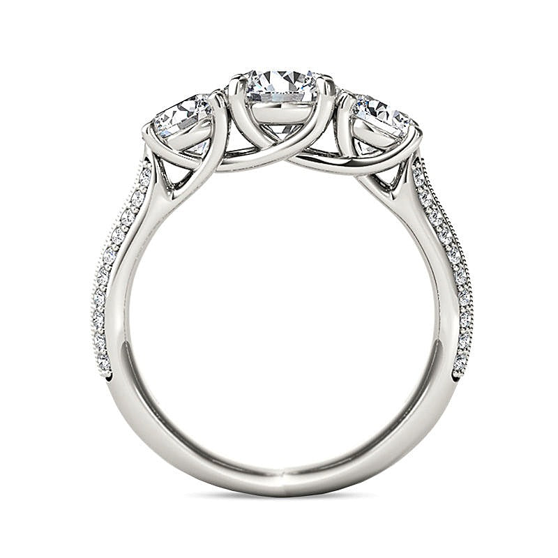 2.2 CT. TW Diamond Three Stone Vintage-Style Engagement Ring in 14K White Gold
