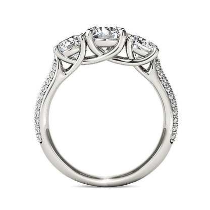 2.2 CT. TW Diamond Three Stone Vintage-Style Engagement Ring in 14K White Gold