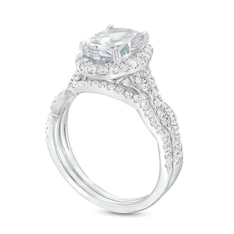 2.63 CT. TW Oval Lab-Grown Diamond Frame Twist Shank Bridal Set in 14K White Gold (I/SI2)