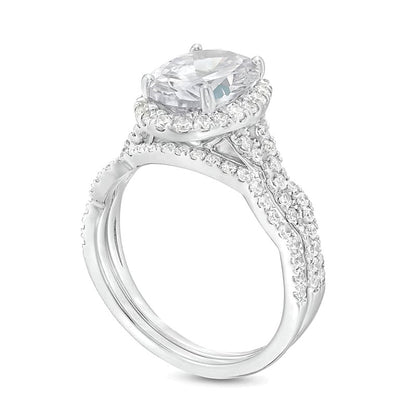 2.63 CT. TW Oval Lab-Grown Diamond Frame Twist Shank Bridal Set in 14K White Gold (I/SI2)