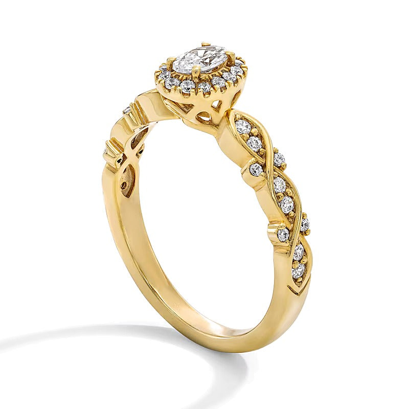 0.5 CT. TW Oval Lab-Grown Diamond Frame Promise Ring in 10K Gold (F/SI2)