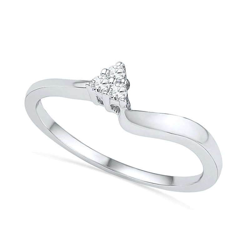 0.17 CT. TW Diamond Three Stone Slant Bridal Set in 10K White Gold