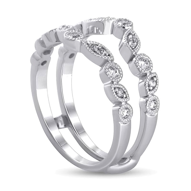 0.25 CT. TW Diamond Marquise-Shaped and Round Alternating Vintage-Style Solitaire Enhancer in 10K White Gold