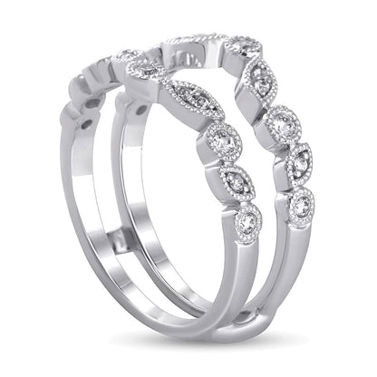 0.25 CT. TW Diamond Marquise-Shaped and Round Alternating Vintage-Style Solitaire Enhancer in 10K White Gold