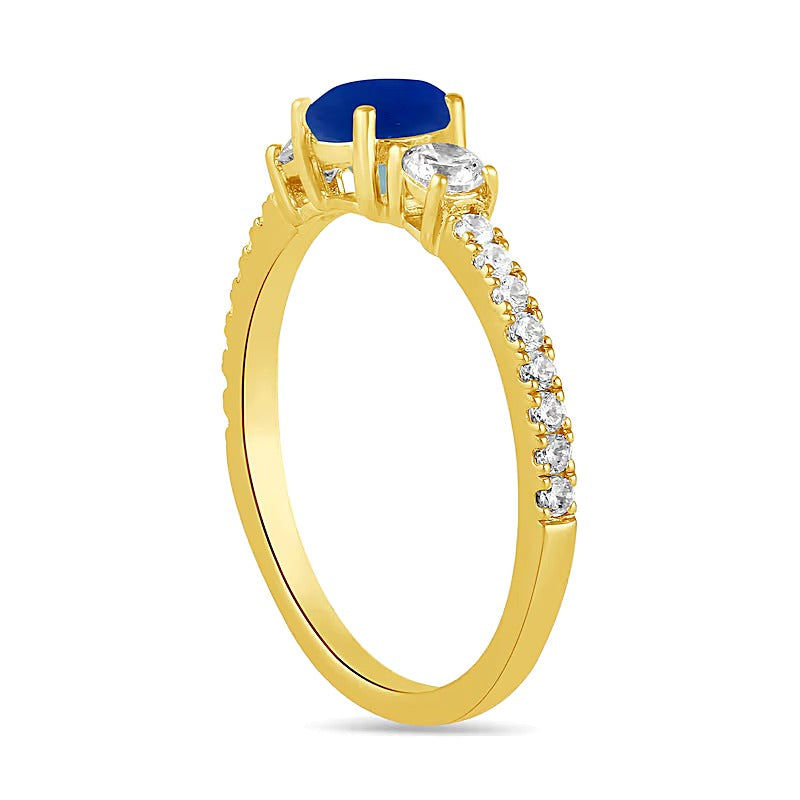 5.0mm Blue Sapphire and 0.38 CT. TW Lab-Grown Diamond Three Stone Ring in 14K Gold
