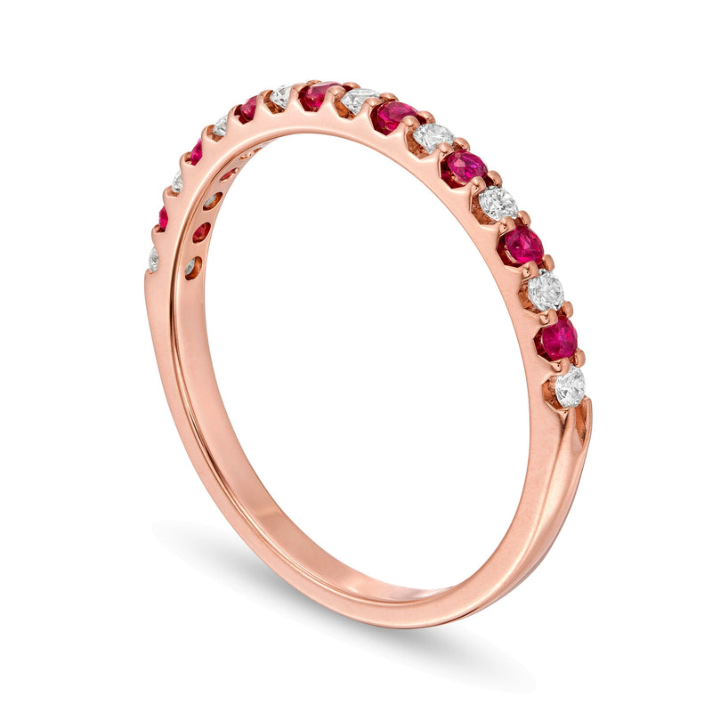 Ruby and 0.13 CT. TW Diamond Stackable Band in 14K Rose Gold