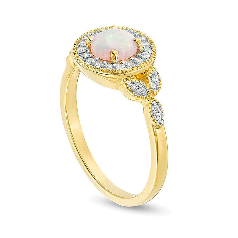5.5mm Lab-Created Opal and 0.13 CT. TW Diamond Frame Vintage-Style Ring in 10K Gold