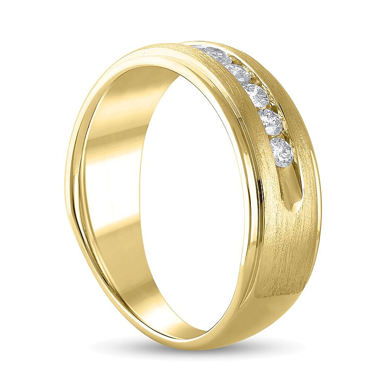 0.5 CT. TW Diamond Ten Stone Satin Stepped Edge Channel Band in 10K Gold