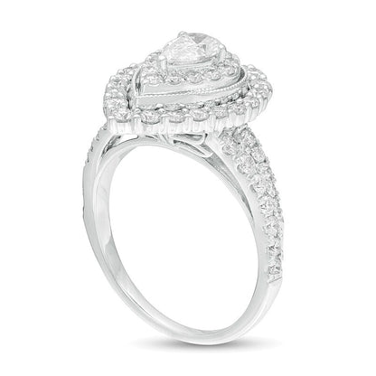 1.5 CT. TW Pear-Shaped Diamond Double Frame Vintage-Style Engagement Ring in 14K White Gold