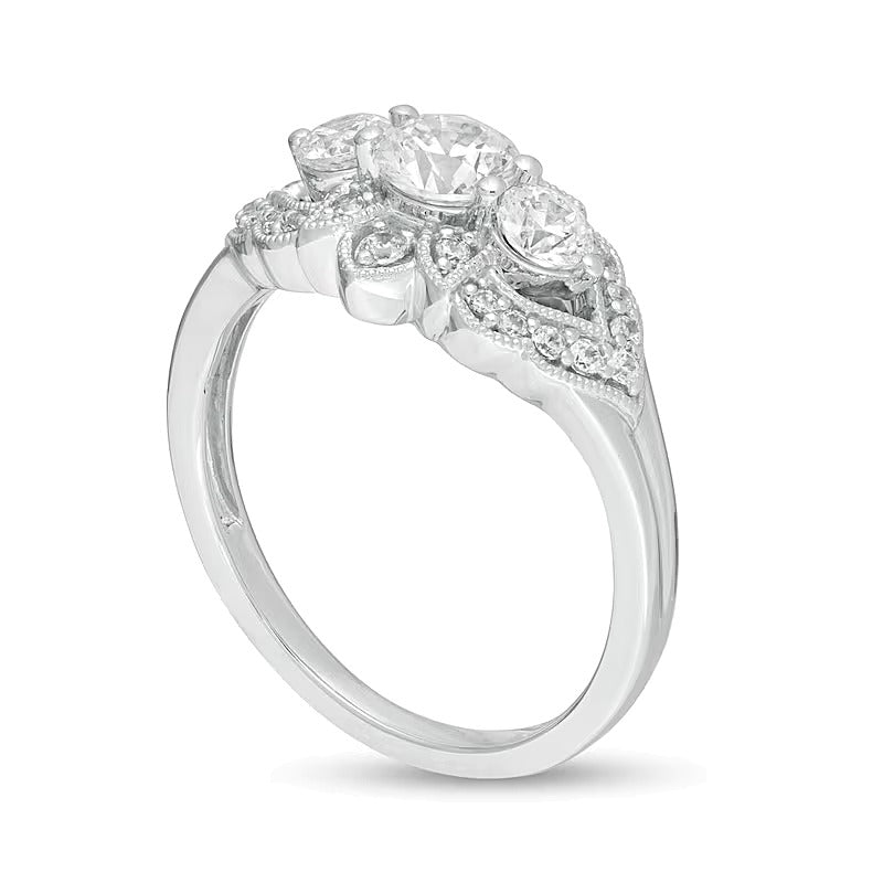 1.0 CT. TW Diamond Past Present FutureÂ® Floral Frame Vintage-Style Engagement Ring in 14K White Gold