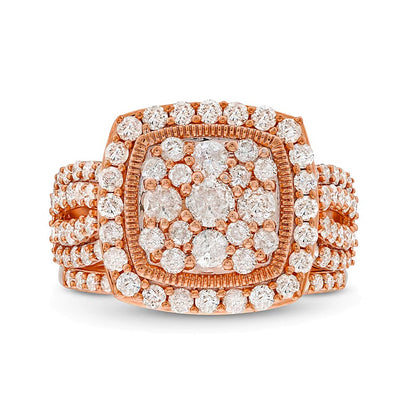 2.0 CT. TW Cushion Multi-Diamond Frame Split Shank Vintage-Style Bridal Set in 10K Rose Gold