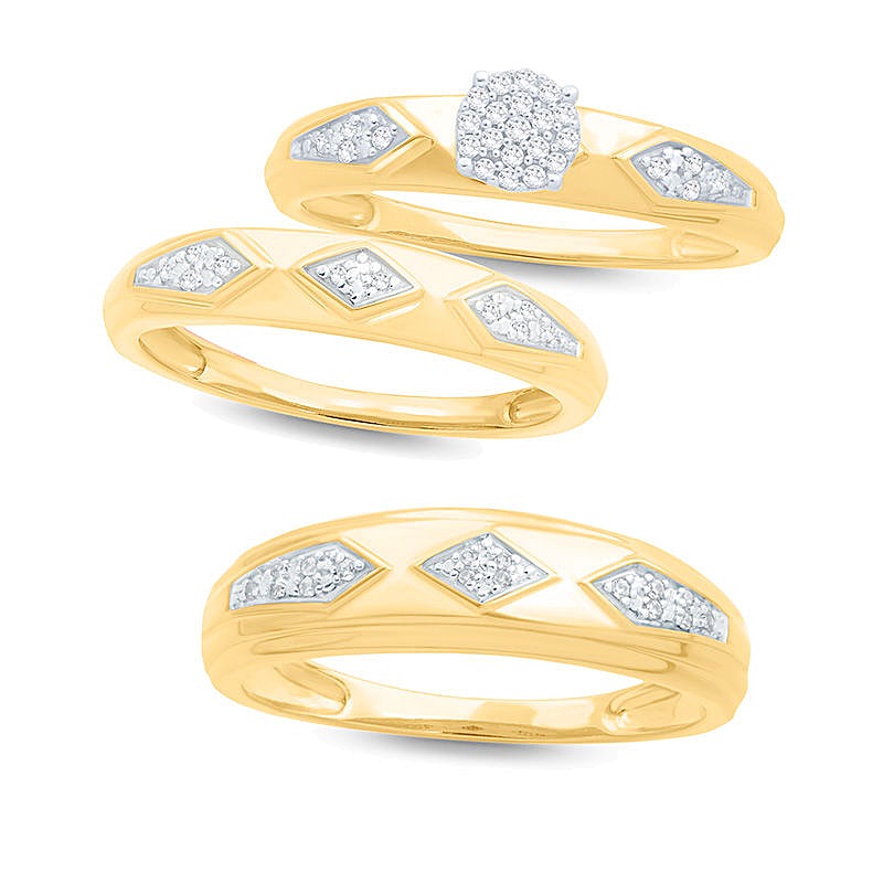 Diamond Accent Retro Geometric Wedding Band in 10K Gold