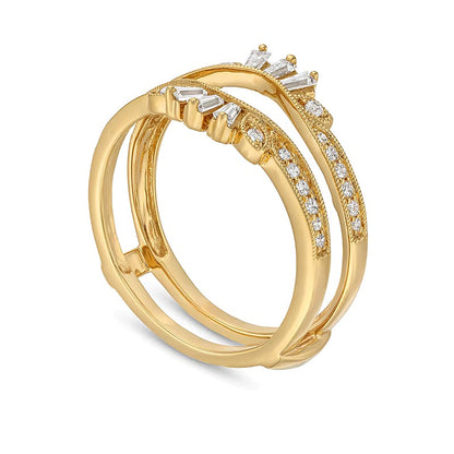 0.33 CT. TW Baguette and Round Diamond Vintage-Style Solitaire Ring Enhancer in 14K Gold