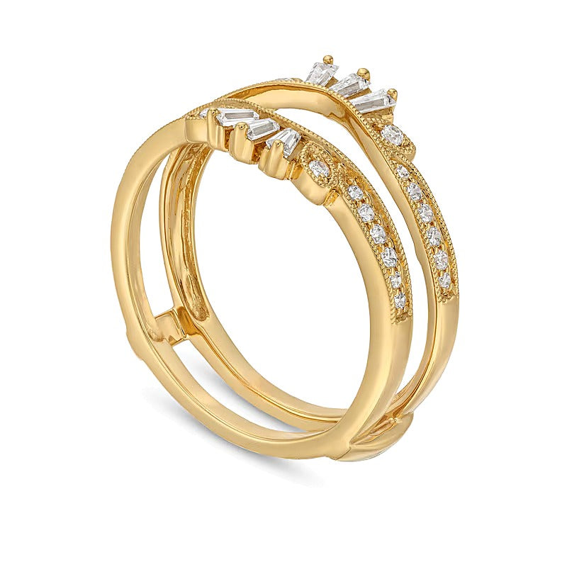 0.33 CT. TW Baguette and Round Diamond Vintage-Style Solitaire Ring Enhancer in 14K Gold