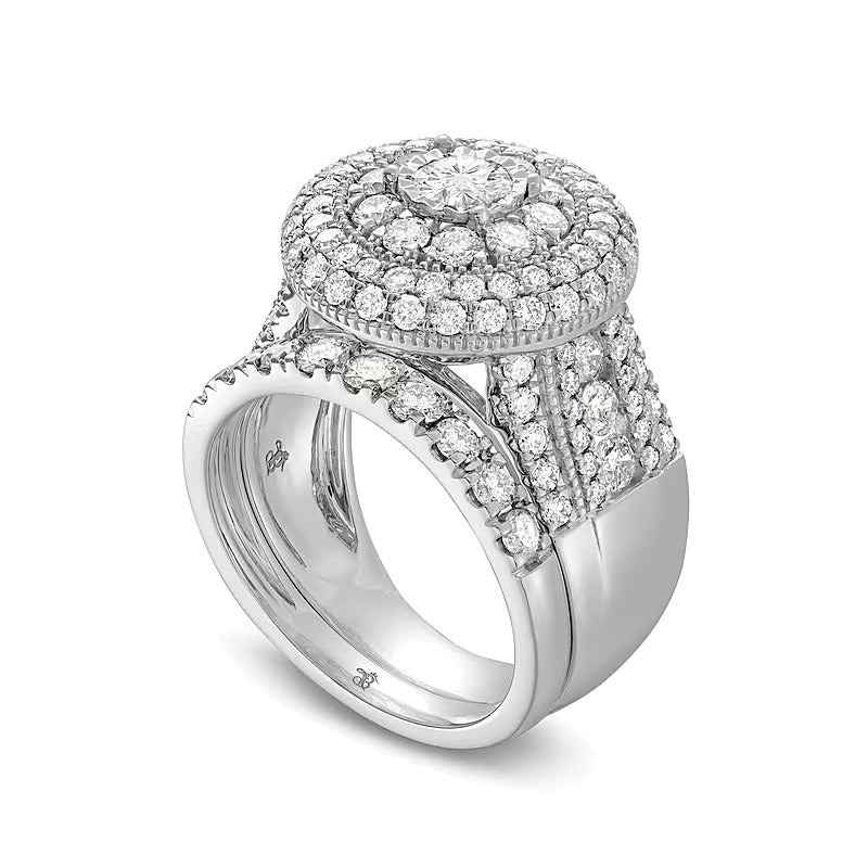 2.88 CT. TW Multi-Diamond Layered Double Frame Multi-Row Bridal Set in 10K White Gold