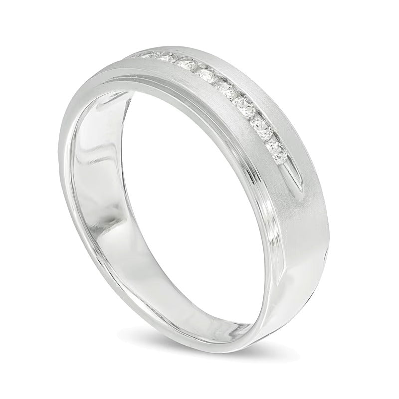 0.5 CT. TW Diamond Satin Wedding Band in 10K White Gold