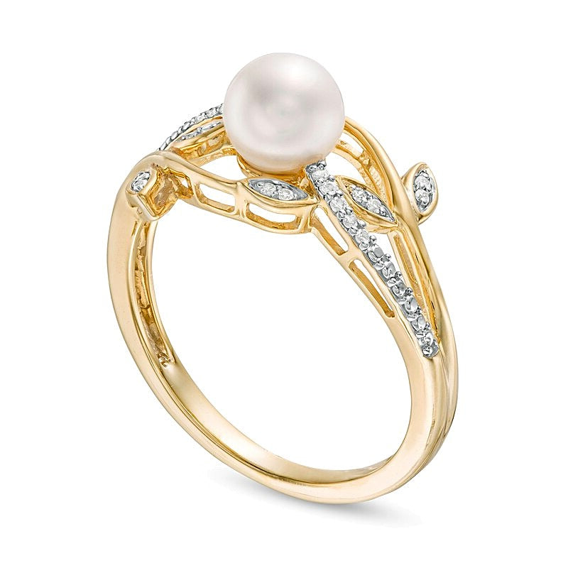 6.0mm Freshwater Cultured Pearl and 0.05 CT. TW Diamond Vines Ring in 10K Gold