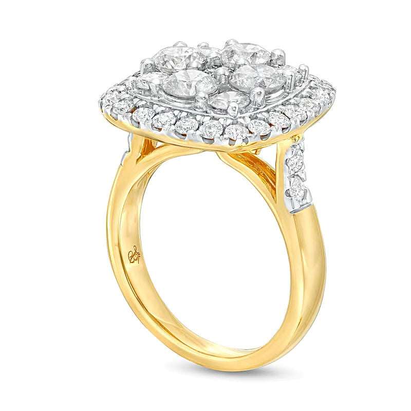 3.17 CT. TW Cushion-Shaped Multi-Diamond Frame Engagement Ring in 14K Gold