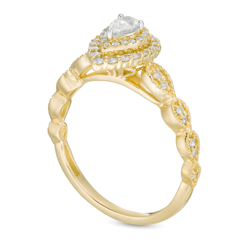 0.38 CT. TW Pear-Shaped Diamond Double Frame Art Deco Vintage-Style Engagement Ring in 10K Gold