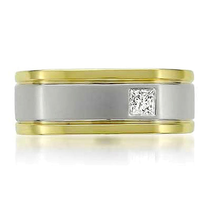 0.2 CT. Square-Cut Diamond Offset Solitaire Band in 14K Two-Tone Gold