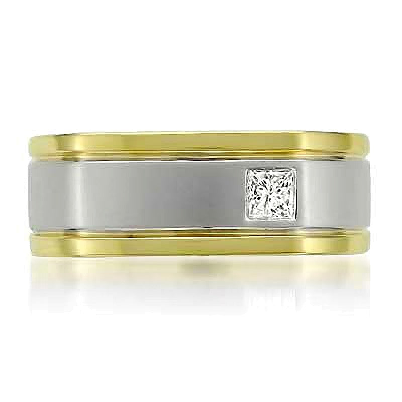 0.2 CT. Square-Cut Diamond Offset Solitaire Band in 14K Two-Tone Gold