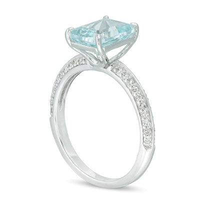 Emerald-Cut Aquamarine and 0.25 CT. TW Diamond Ring in 14K White Gold