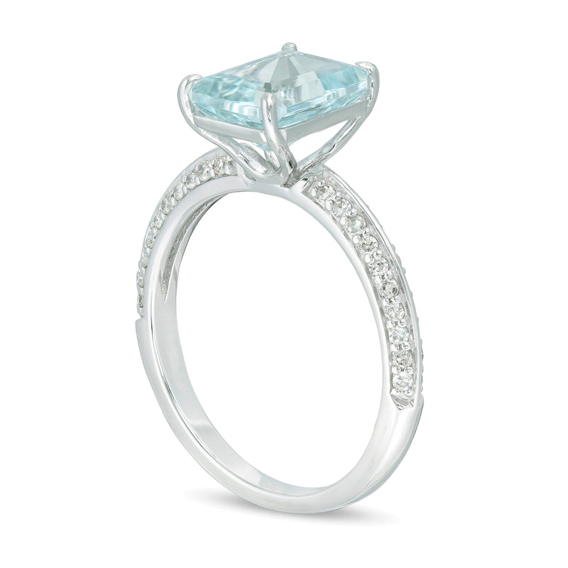 Emerald-Cut Aquamarine and 0.25 CT. TW Diamond Ring in 14K White Gold