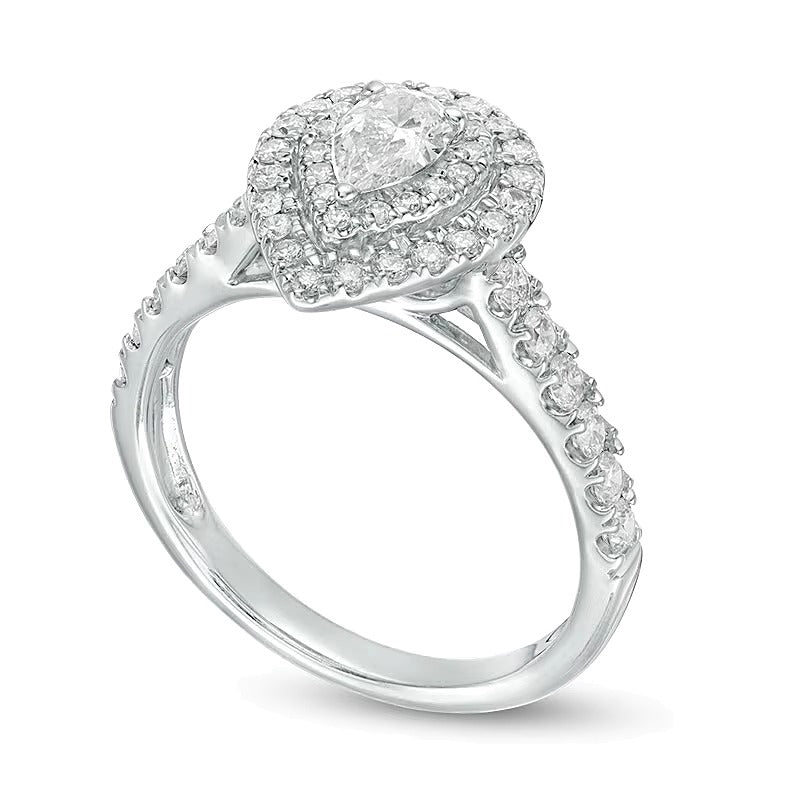 1.0 CT. TW Pear-Shaped Diamond Double Frame Engagement Ring in 14K White Gold