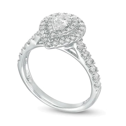 1.0 CT. TW Pear-Shaped Diamond Double Frame Engagement Ring in 14K White Gold