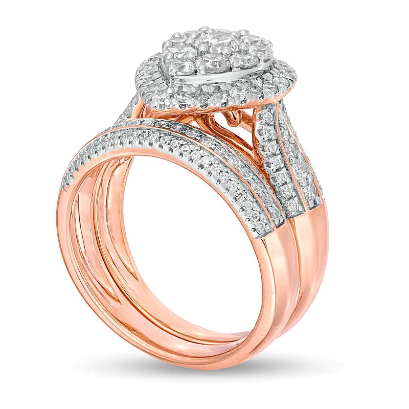 1.5 CT. TW Pear-Shaped Multi-Diamond Frame Multi-Row Bridal Set in 10K Rose Gold