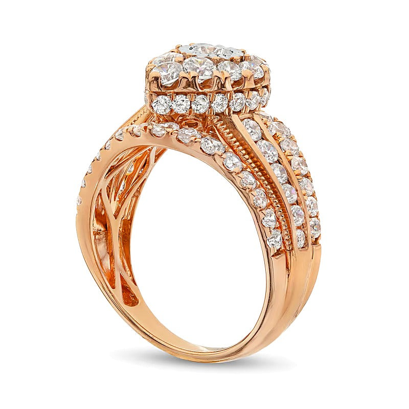 2.0 CT. TW Pear Multi-Diamond Vintage-Style Multi-Row Shank Engagement Ring in 10K Rose Gold