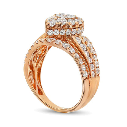 2.0 CT. TW Pear Multi-Diamond Vintage-Style Multi-Row Shank Engagement Ring in 10K Rose Gold