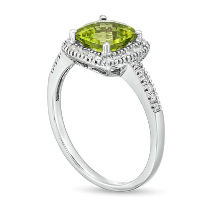 7.0mm Cushion-Shaped Peridot and 0.2 CT. TW Diamond Frame Ring in 10K White Gold