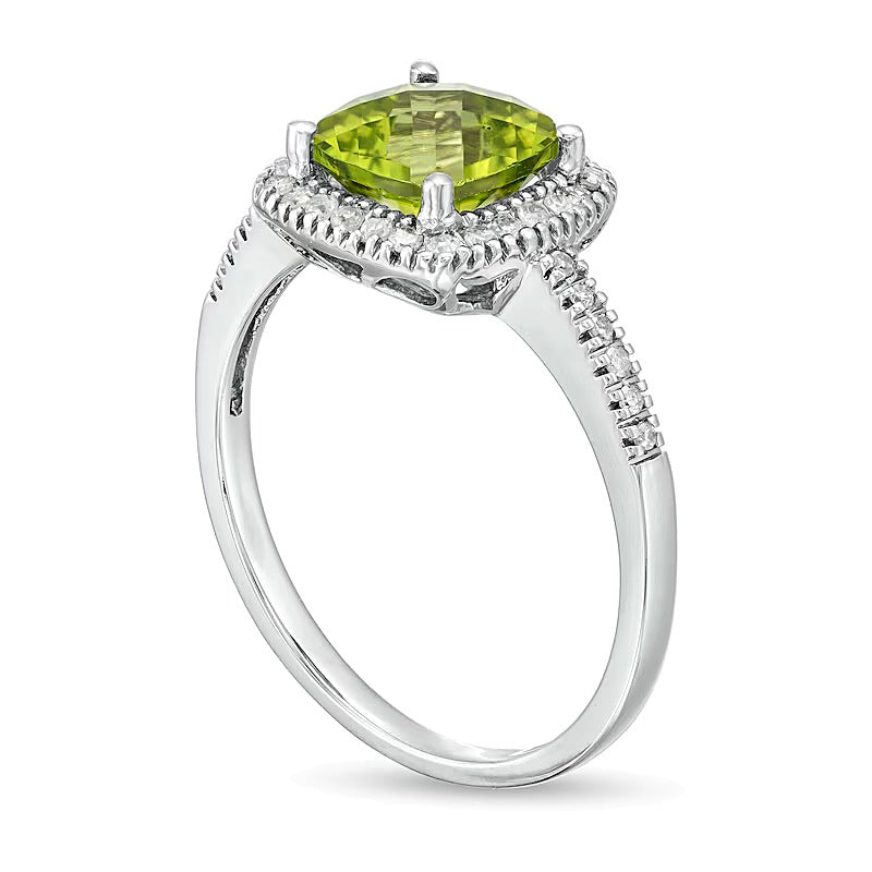 7.0mm Cushion-Shaped Peridot and 0.2 CT. TW Diamond Frame Ring in 10K White Gold