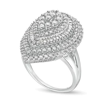2.0 CT. TW Baguette and Round Composite Diamond Pear-Shaped Ring in 10K White Gold