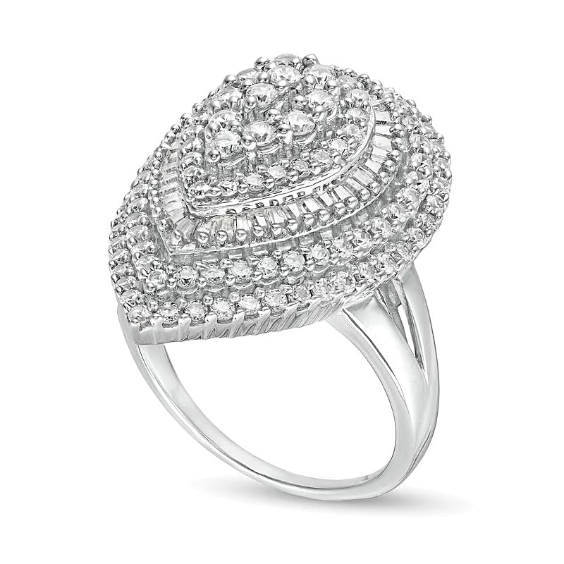 2.0 CT. TW Baguette and Round Composite Diamond Pear-Shaped Ring in 10K White Gold